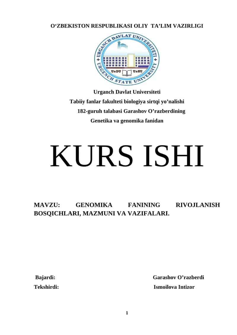GENOMIKA FANINING RIVOJLANISH BOSQICHLARI, MAZMUNI VA VAZIFALARI 1