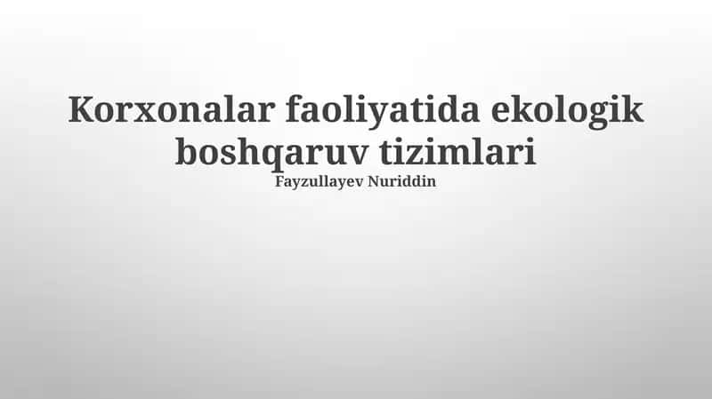 Ekologik boshqaruv tizimlari 1