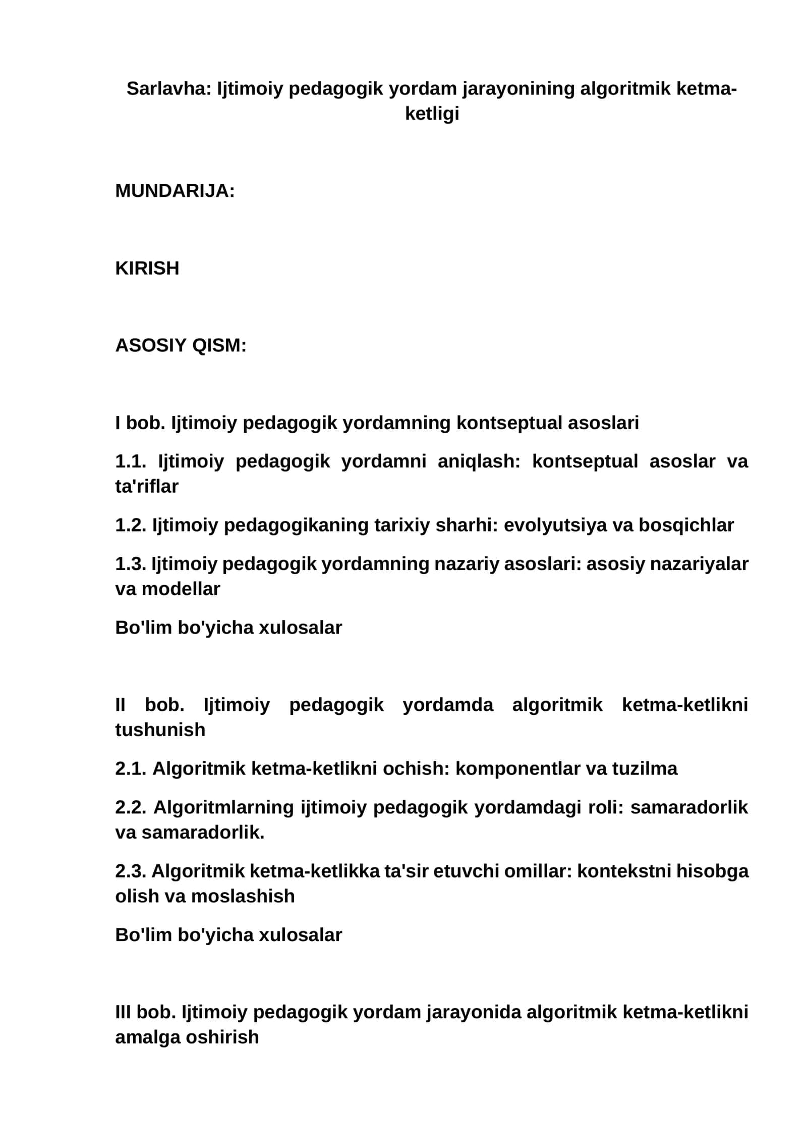 Ijtimoiy pedagogik yordam jarayonining algoritmik ketma-ketligi 1