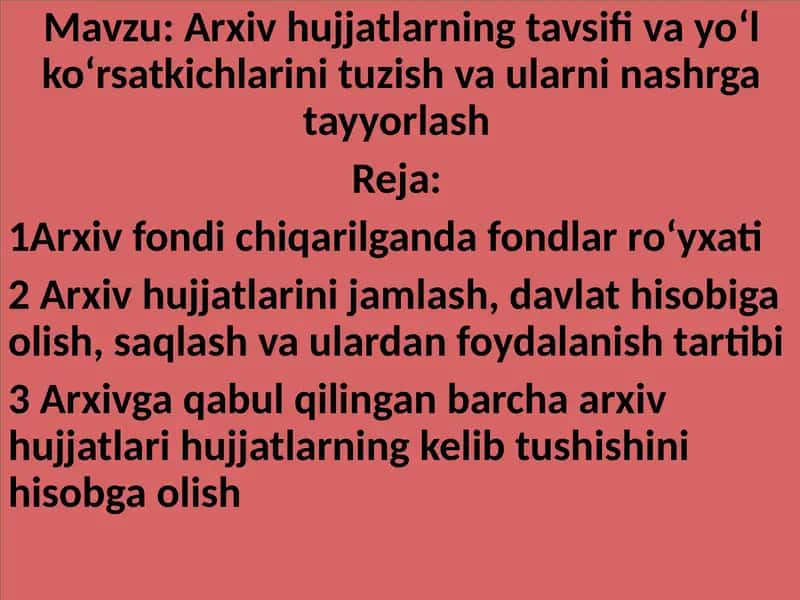 Arxiv hujjatlarning tavsifi va yo'lo ko'rsatkichlari 1