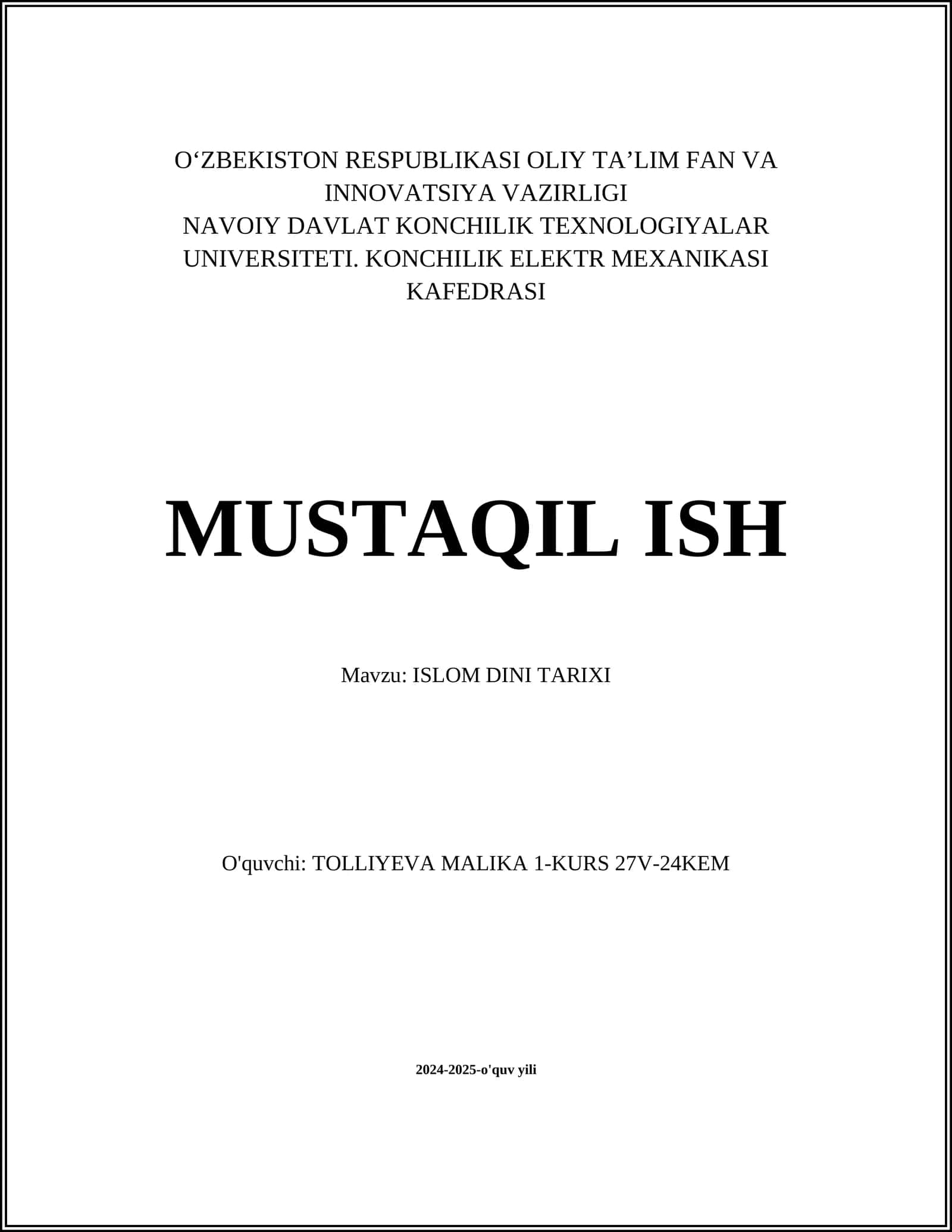 ISLOM DINI TARIXI 1