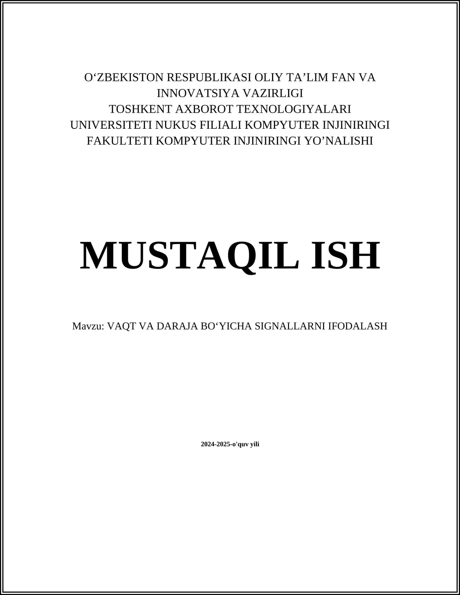 VAQT VA DARAJA BO‘YICHA SIGNALLARNI IFODALASH 1