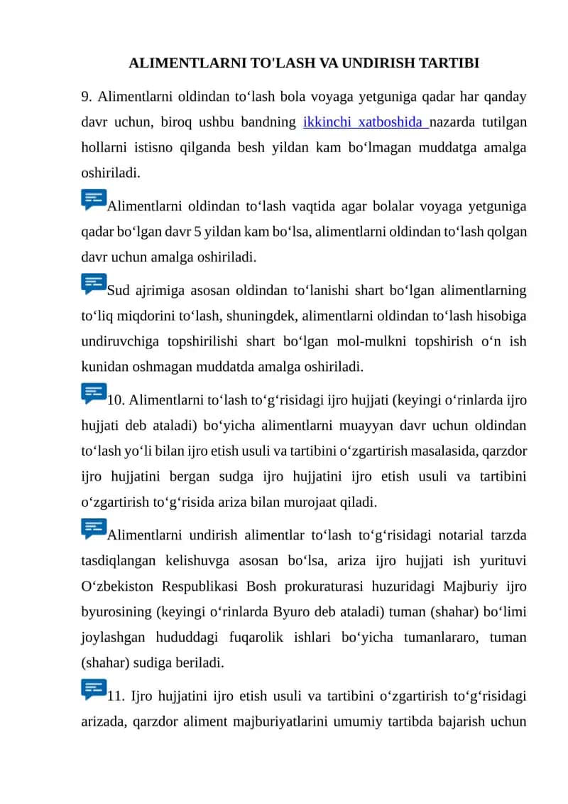 ALIMENTLARNI TO'LASH VA UNDIRISH TARTIBI 1