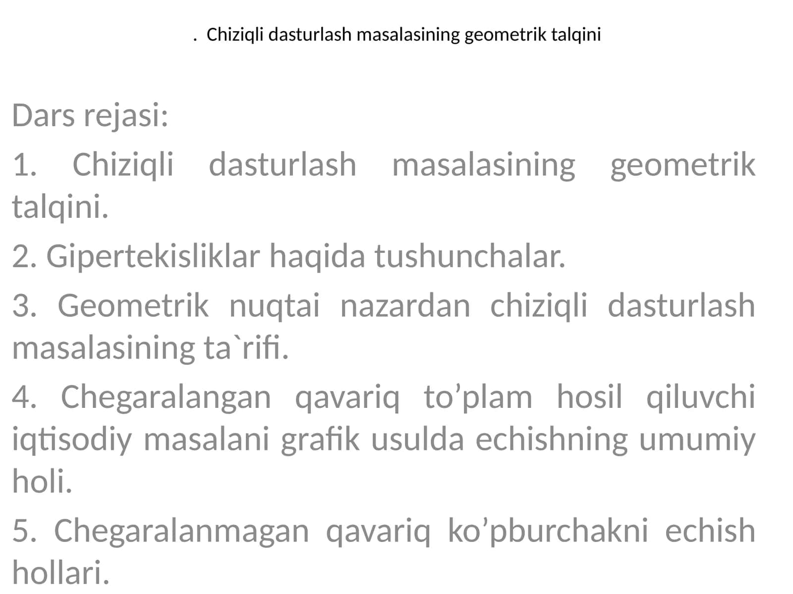 Chiziqli dasturlash masalasining geometrik talqini 1