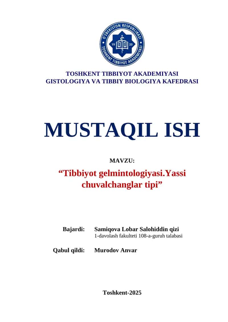 Tibbiyot Gelmintologiyasi 1