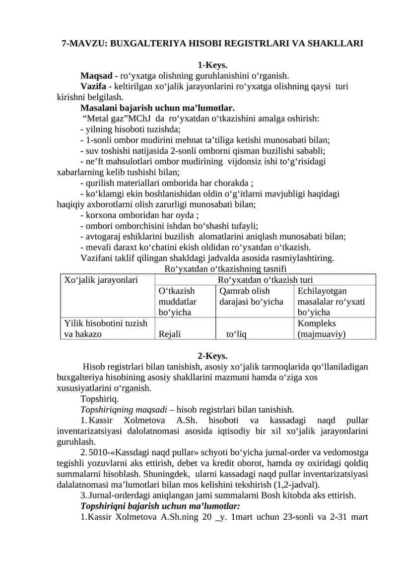 BUXGALTERIYA HISOBI REGISTRLARI VA SHAKLLARI 1