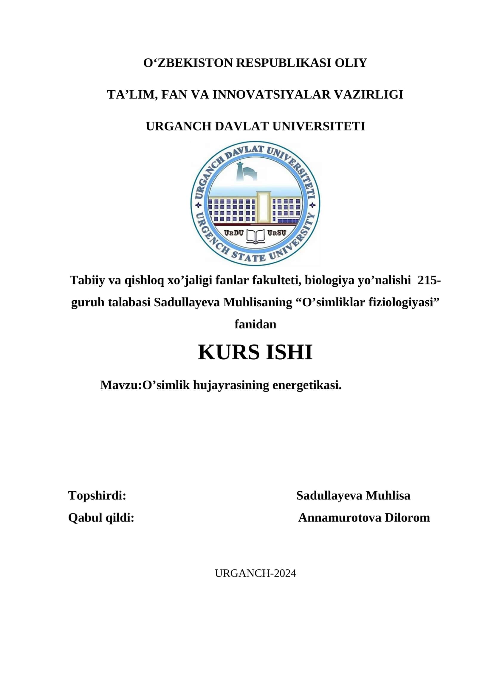 O’simlik hujayrasining energetikasi 1