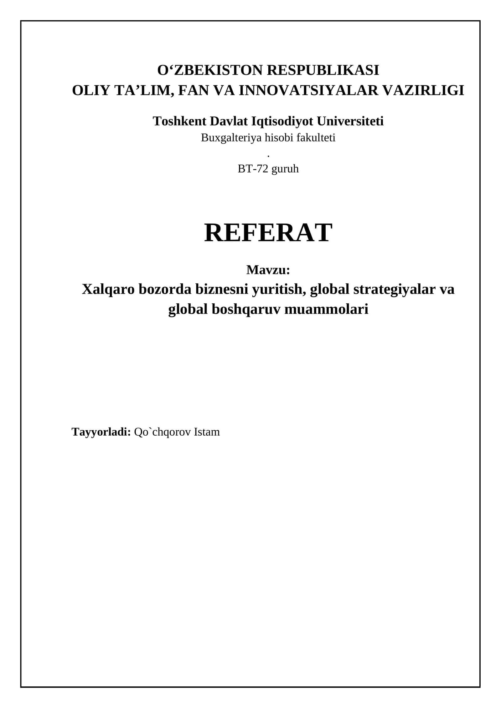 Global Strategiyalar va Xalqaro Bozorga Kirish 1