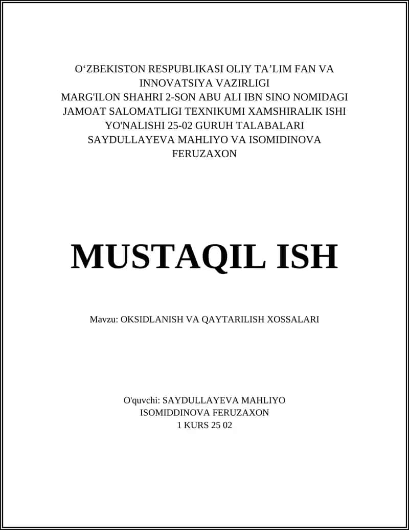 Oksidlanish va qaytarilish 1