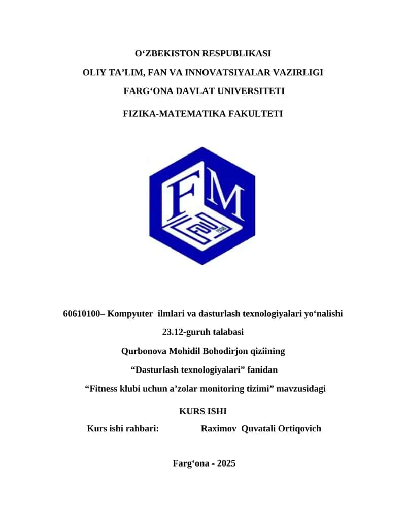 Fitness klublari uchun azolar monitoring tizimi 1