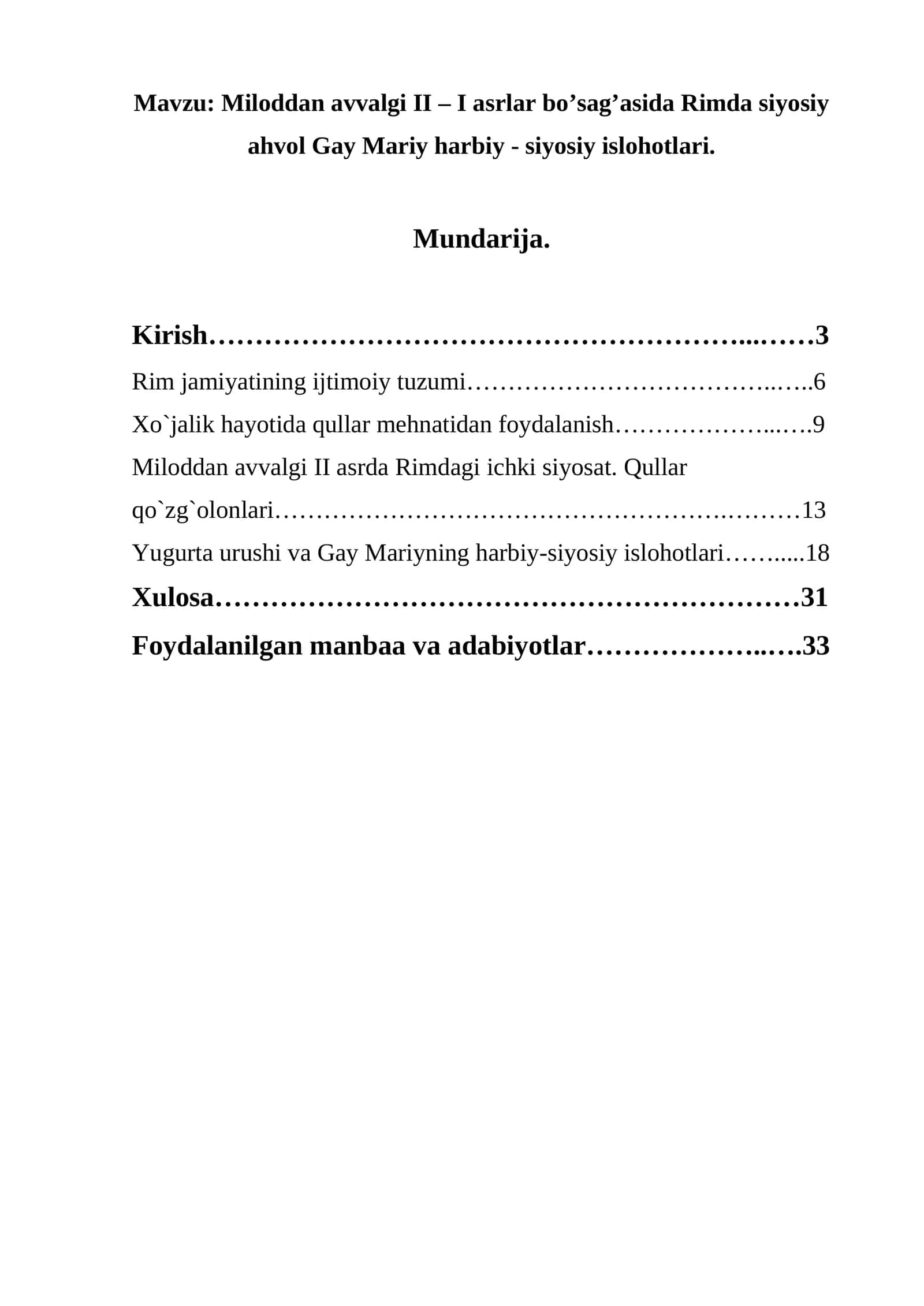 Miloddan avvalgi II – I asrlar bo’sag’asida Rimda siyosiy ahvol Gay Mariy harbiy - siyosiy islohotlari 1