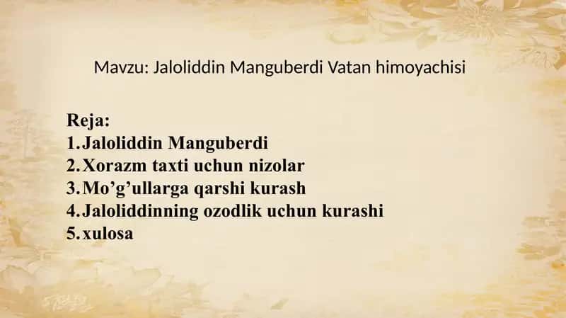 Jaloliddin Manguberdi vatan himoyachisi 1