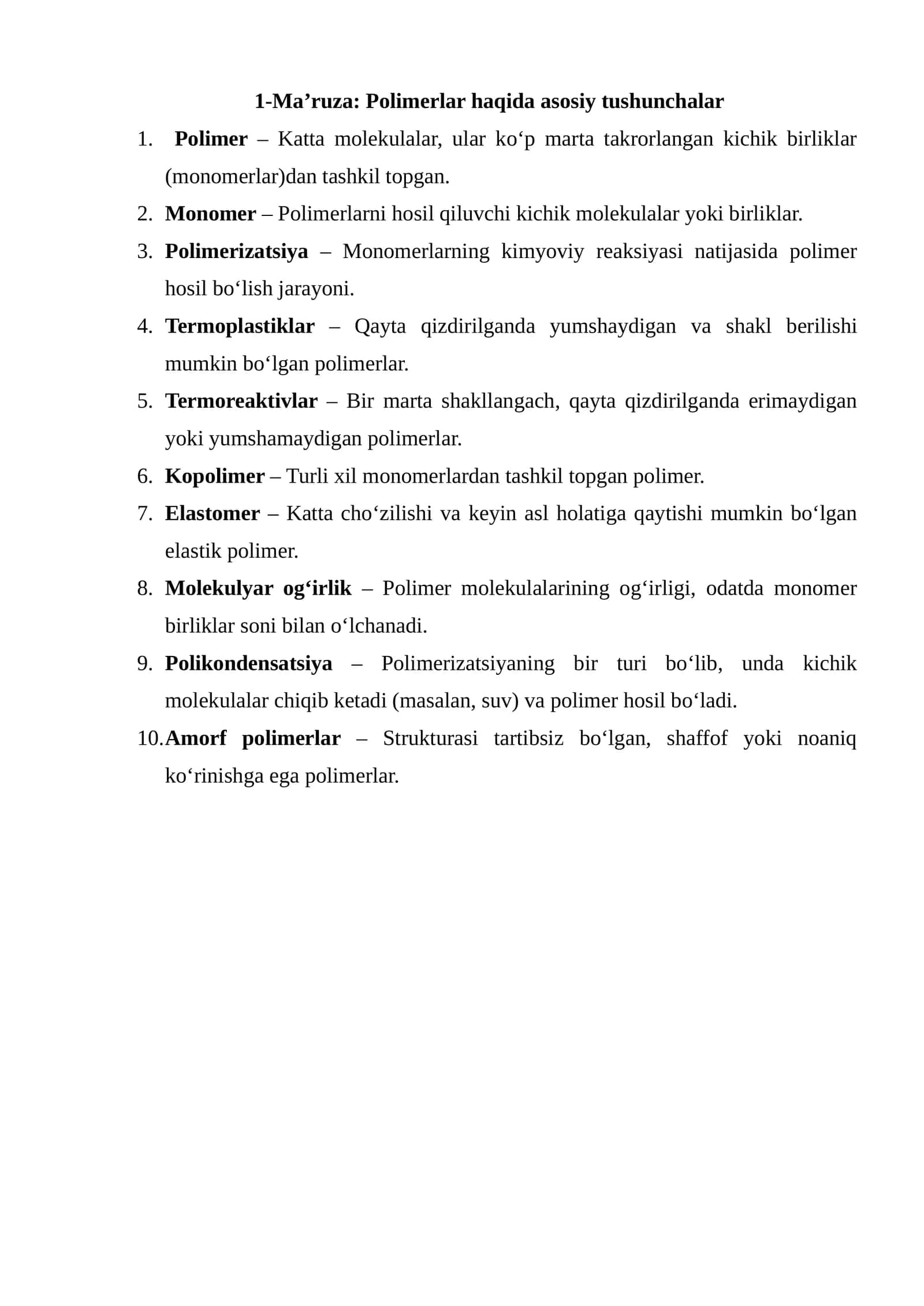 Polimerlar haqida asosiy tushunchalar 1