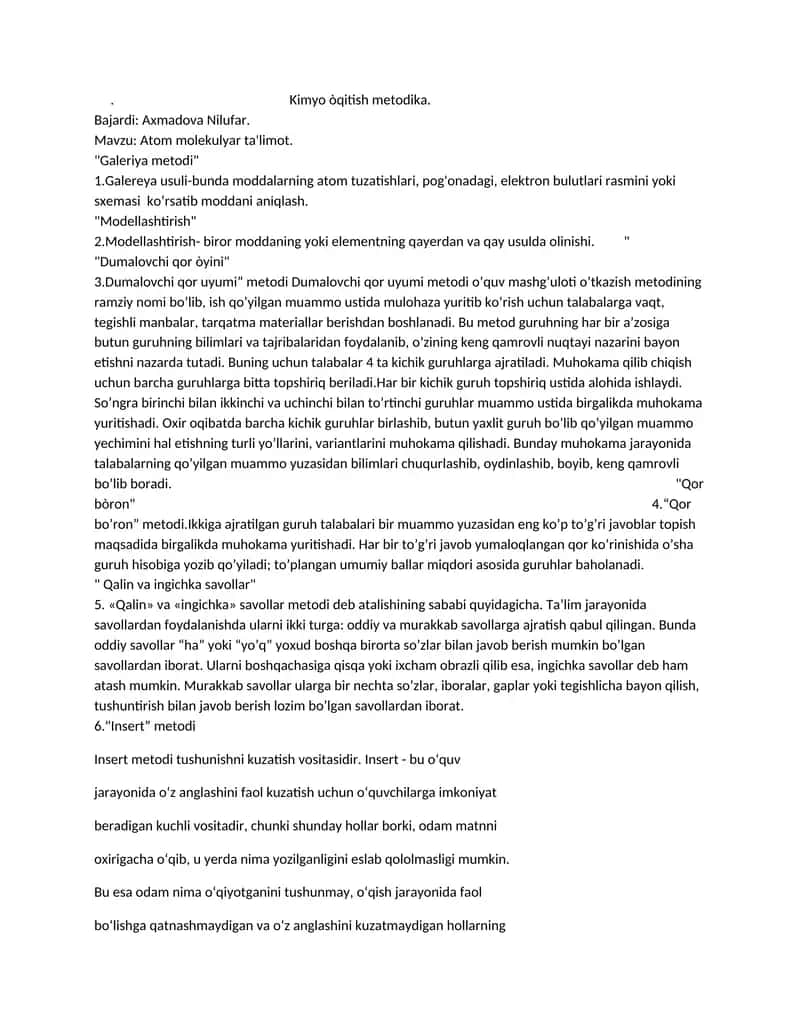 Kimyo òqitish metodika 1
