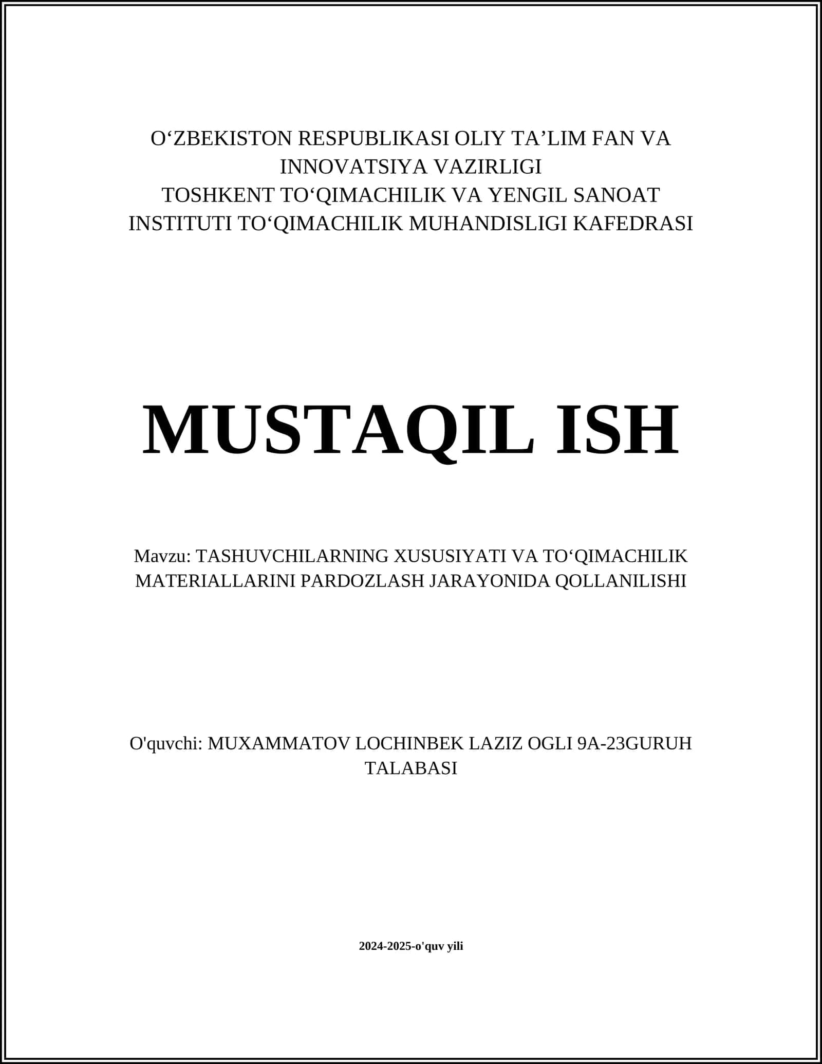TASHUVCHILARNING XUSUSIYATI VA TOʻQIMACHILIK MATERIALLARINI PARDOZLASH JARAYONIDA QOLLANILISHI 1