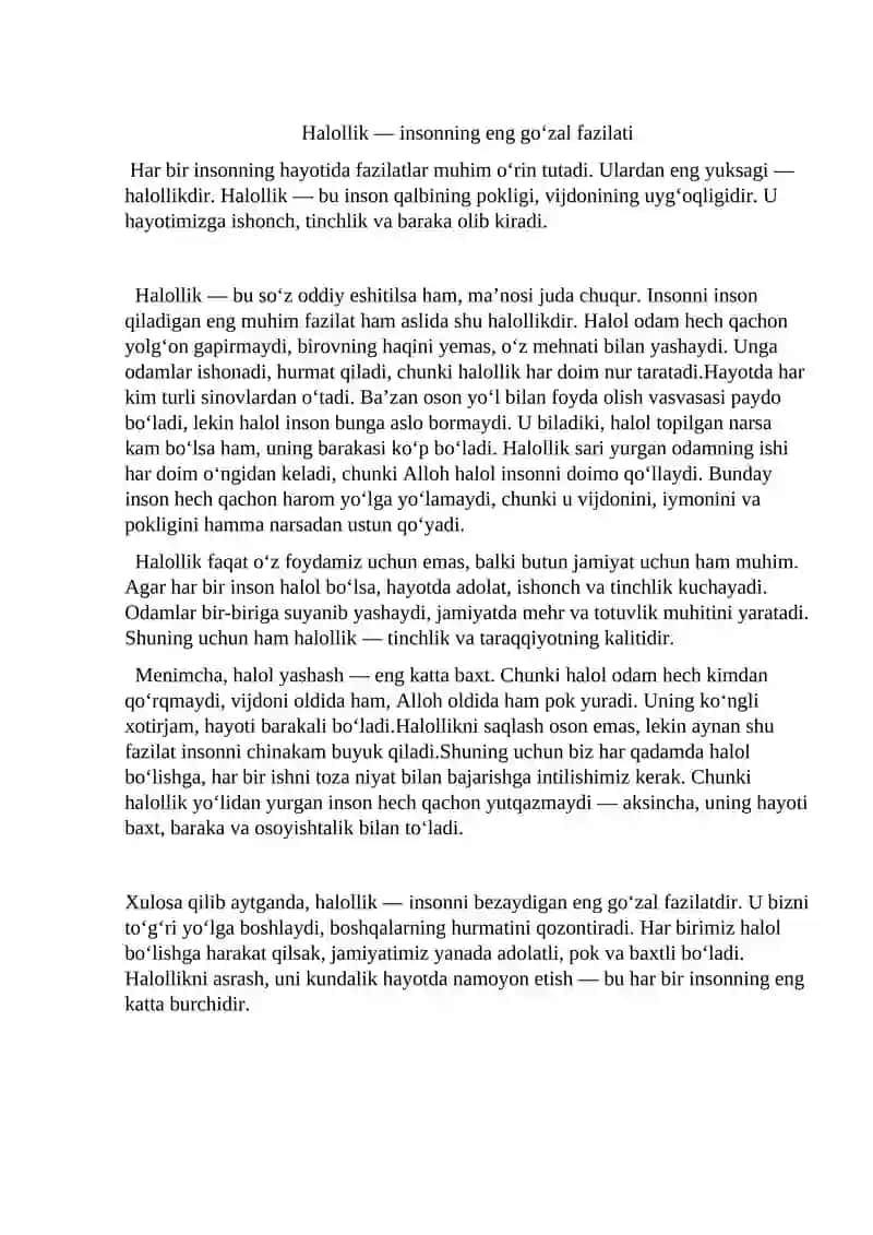 halollik-insonning eng go'zallik fazilati