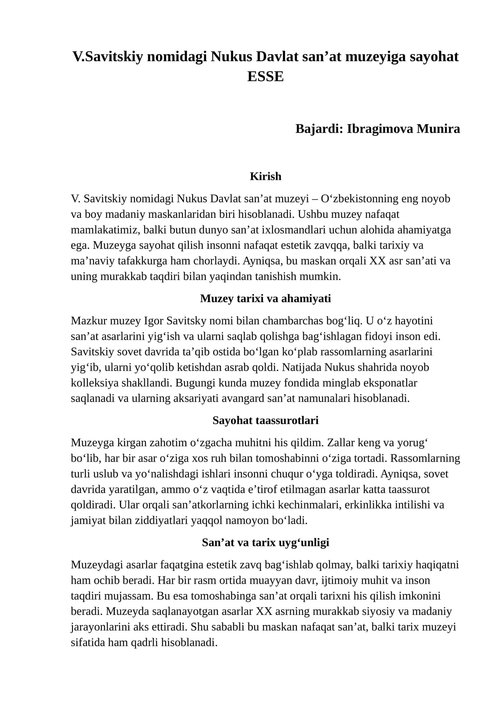 V.Savitskiy nomidagi Nukus Davlat san’at muzeyiga sayohat ESSE 1