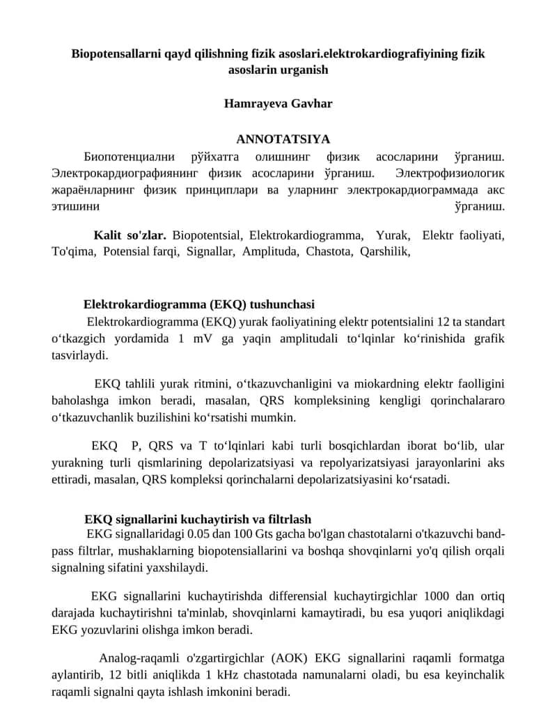 Biopotensallarni qayd qilishning fizik asoslari 1