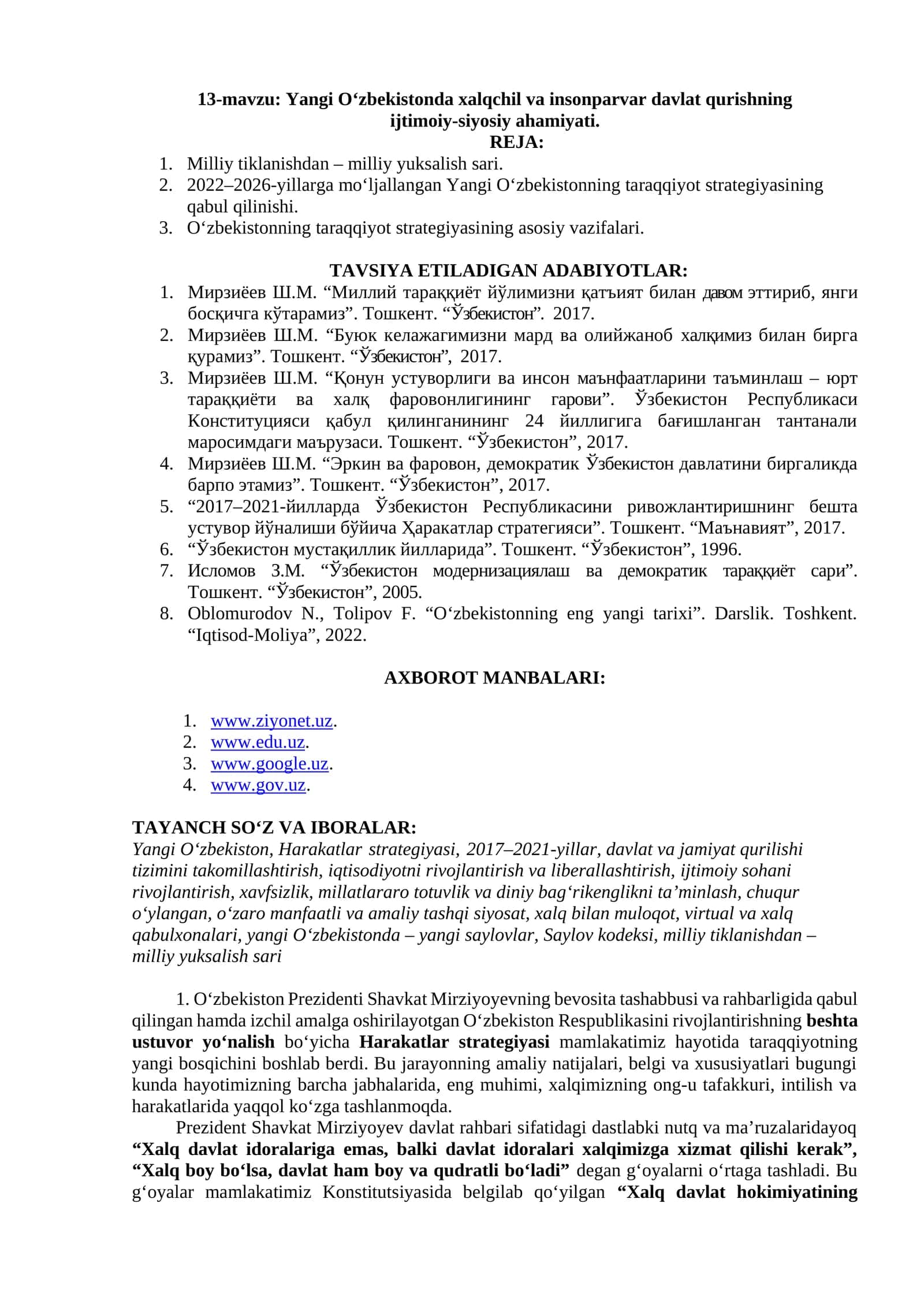 Yangi O'zbekistonda xalqchil va insonparvar davlat qurishning ijtimoiy-siyosiy ahamiyati 1
