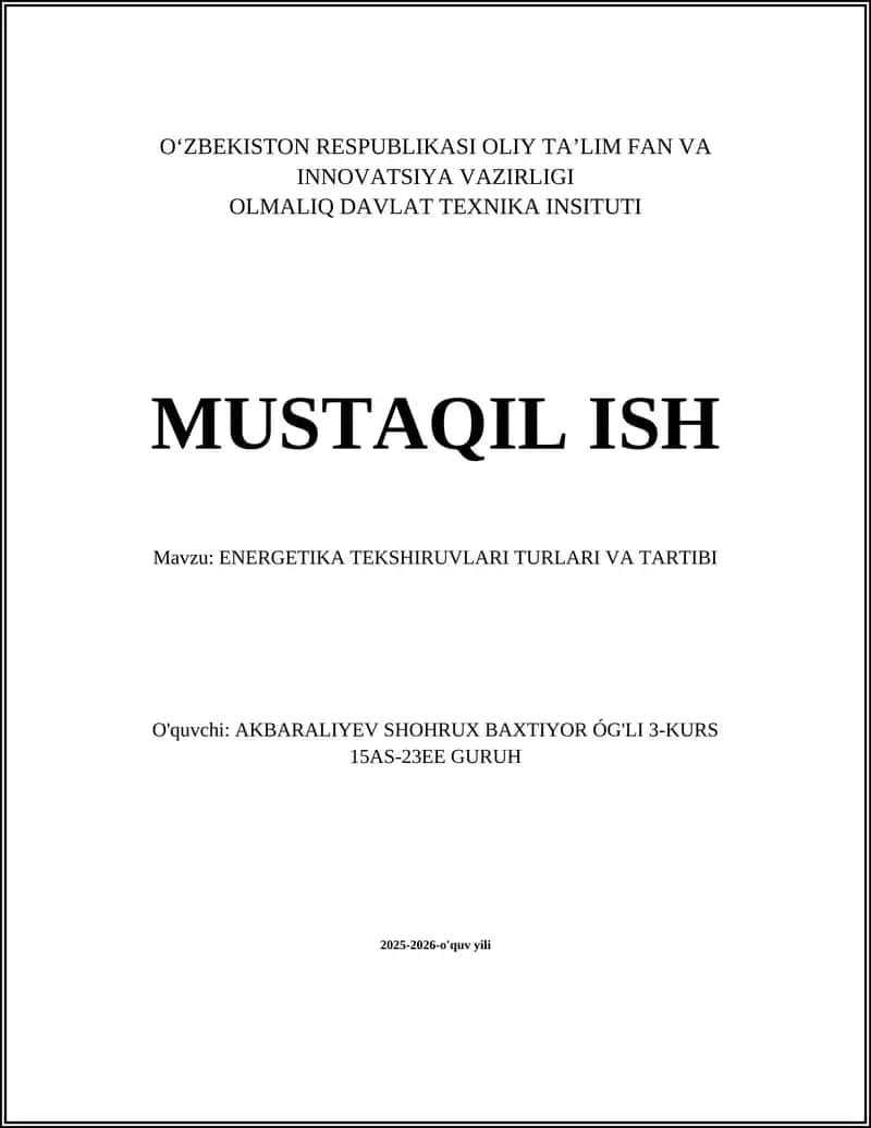 ENERGETIKA TEKSHIRUVLARI TURLARI VA TARTIBI 1