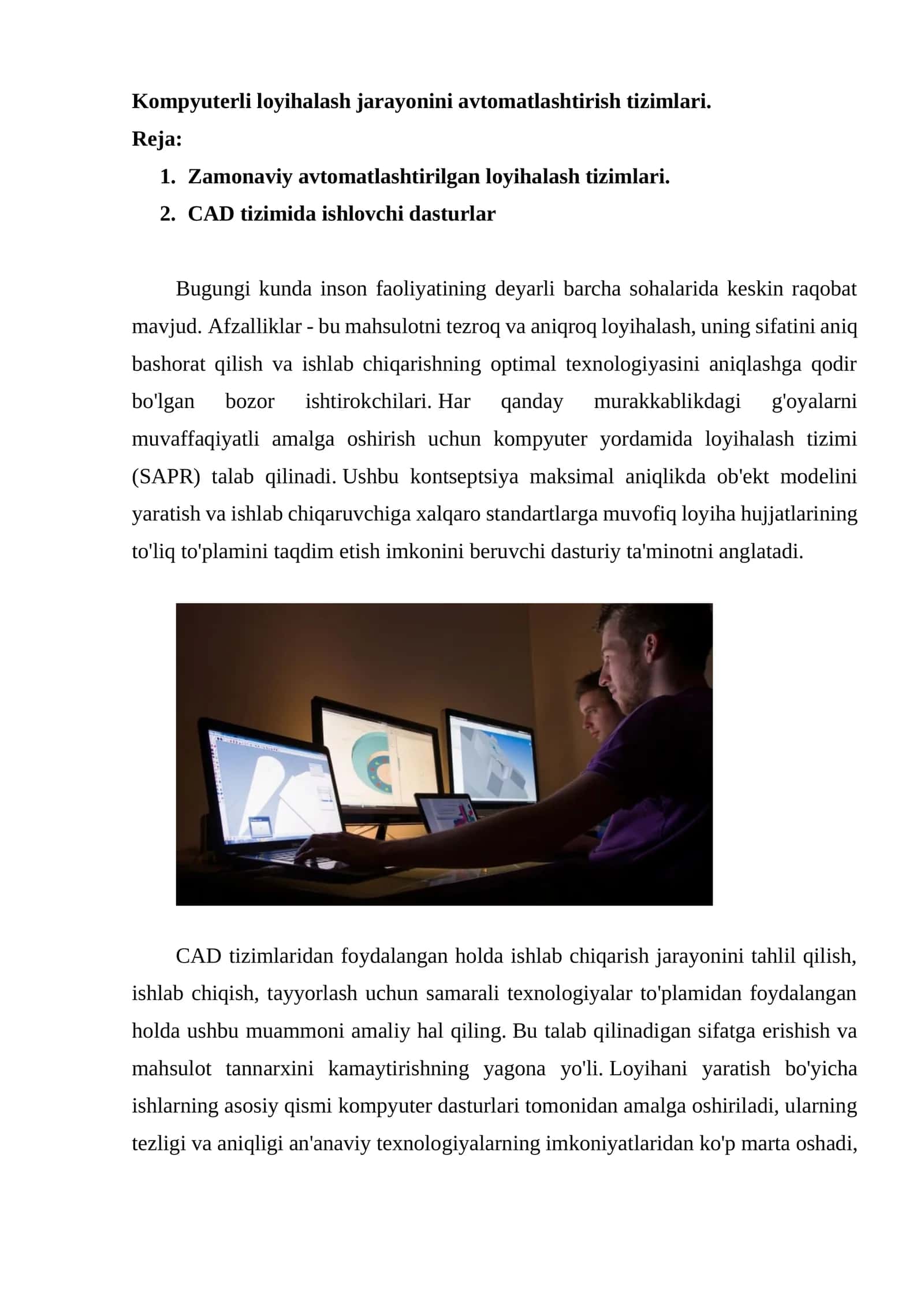 Zamonaviy avtomatlashtirilgan loyihalash tizimlari 1