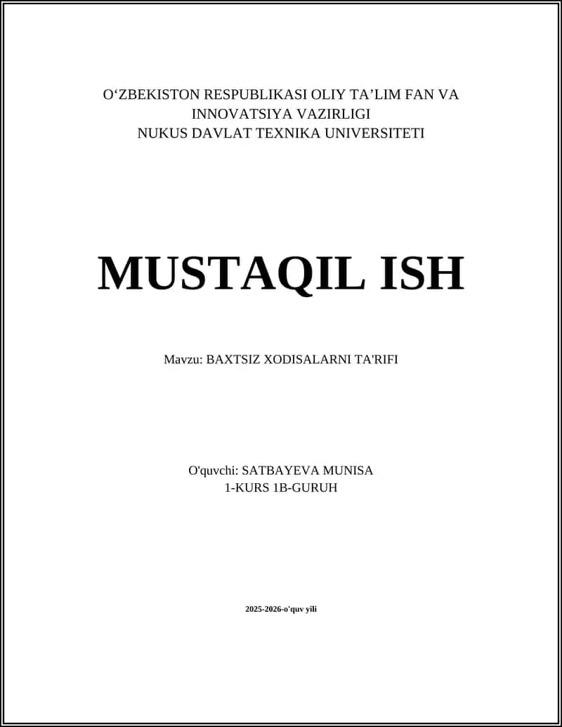 Baxtsiz Xodisalarni Ta'riflash 1