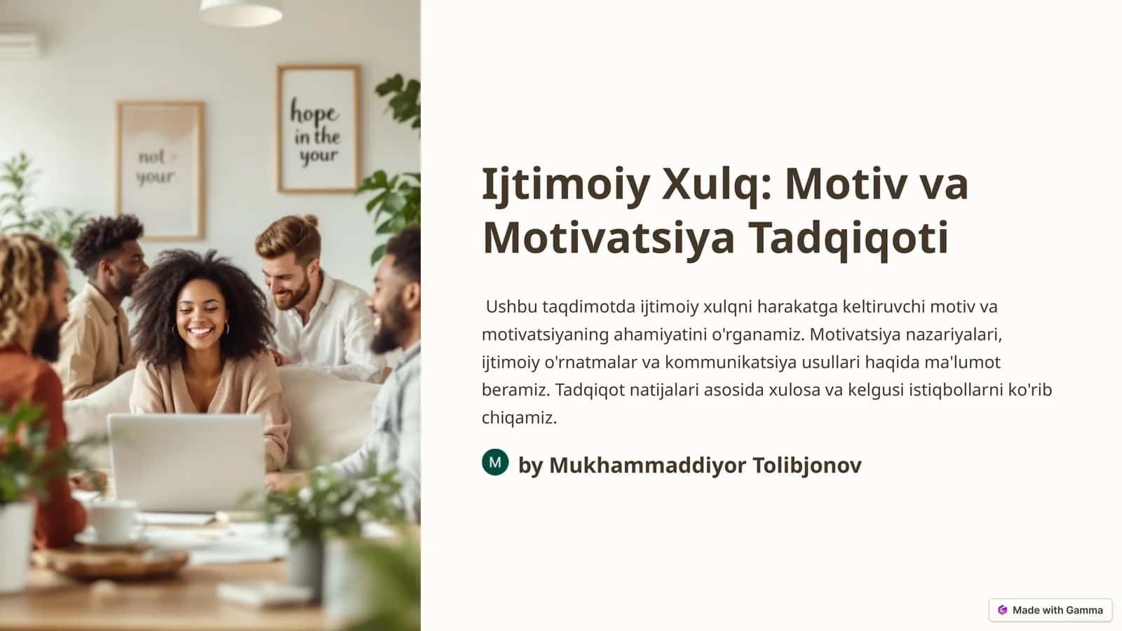 Ijtimoiy Xulq: Motiv va Motivatsiya Tadqiqoti 1