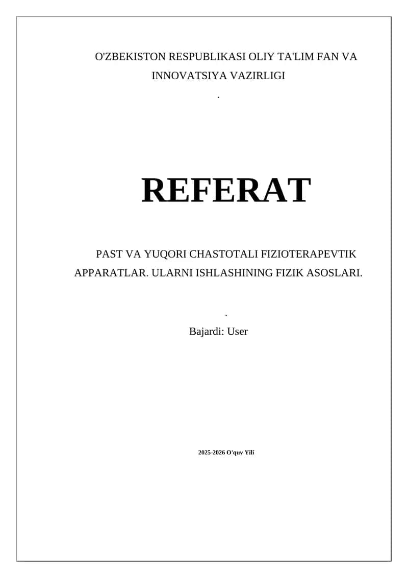 PAST VA YUQORI CHASTOTALI FIZIOTERAPEVTIK APPARATLAR 1