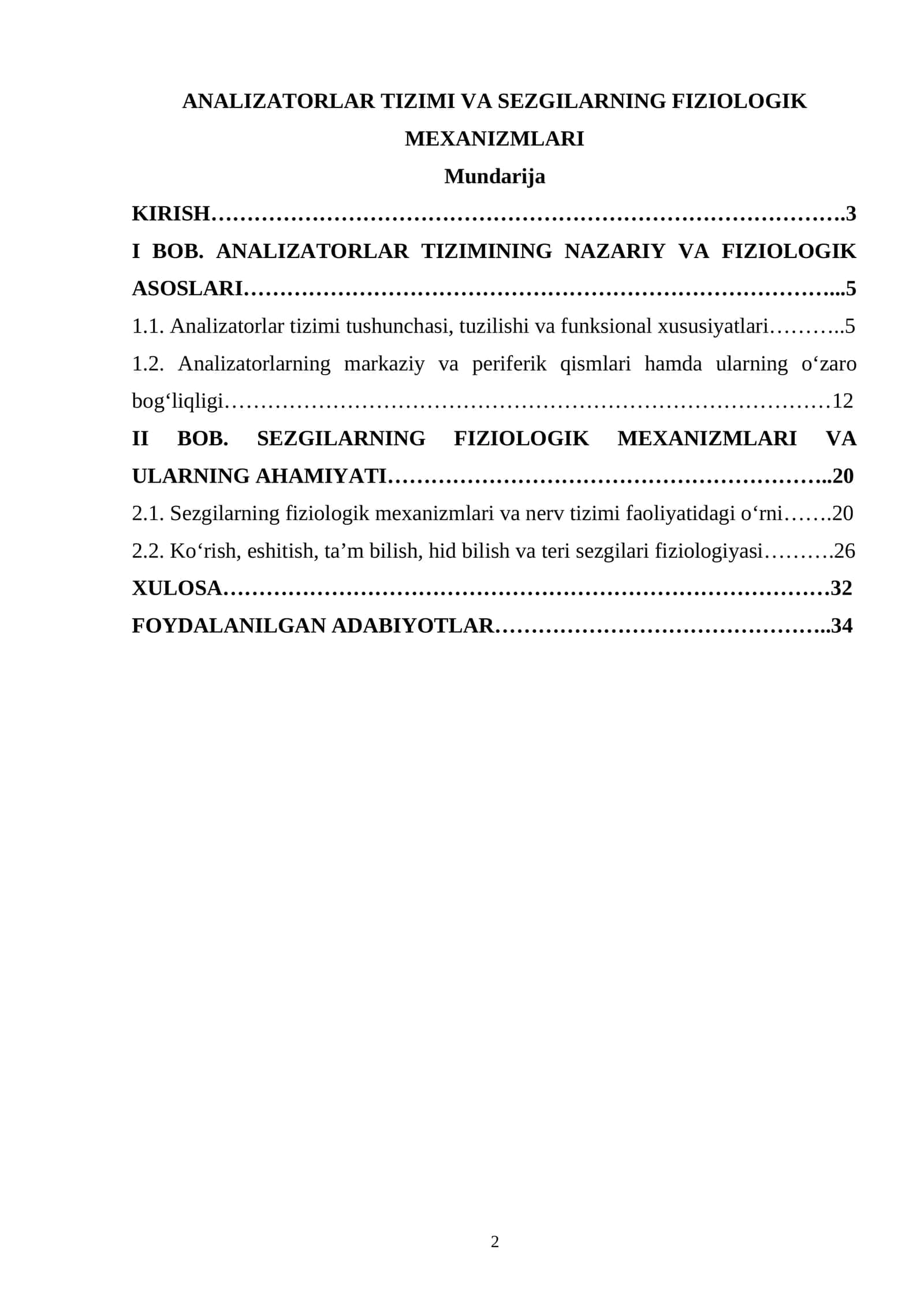 ANALIZATORLAR TIZIMI VA SEZGILARNING FIZIOLOGIK MEXANIZMLARI 1