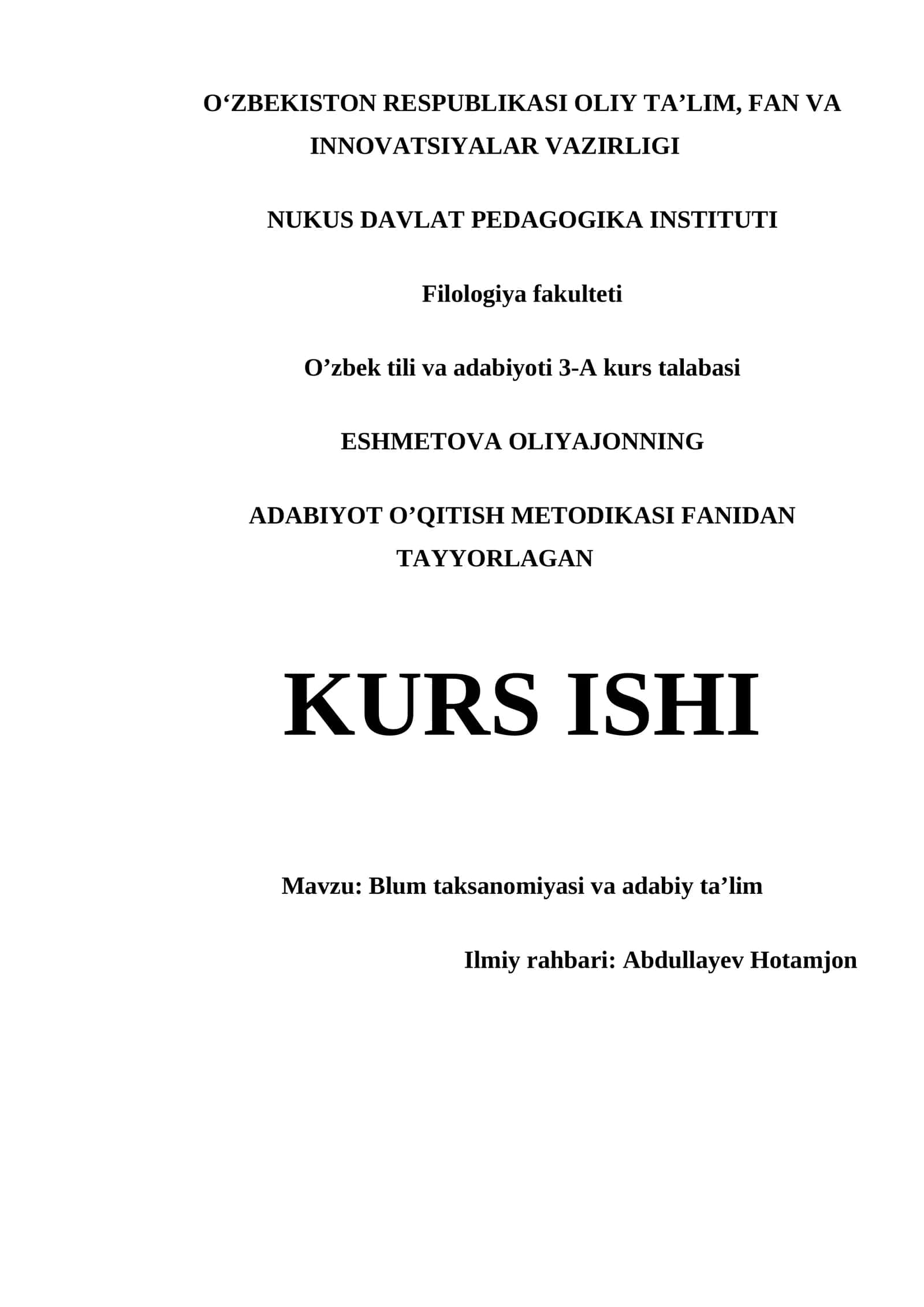ADABIYOT O’QITISH METODIKASI 1