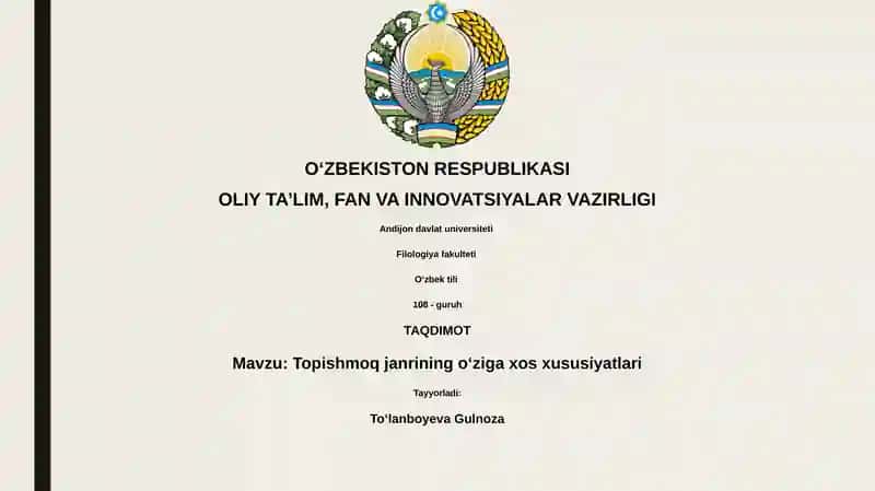 Topishmoq janrining oʻziga xos xususiyatlari