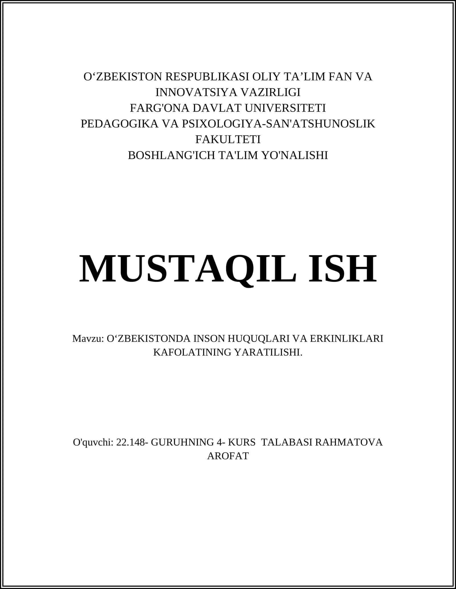 O‘ZBEKISTONDA INSON HUQUQLARI VA ERKINLIKLARI KAFOLATINING YARATILISHI 1