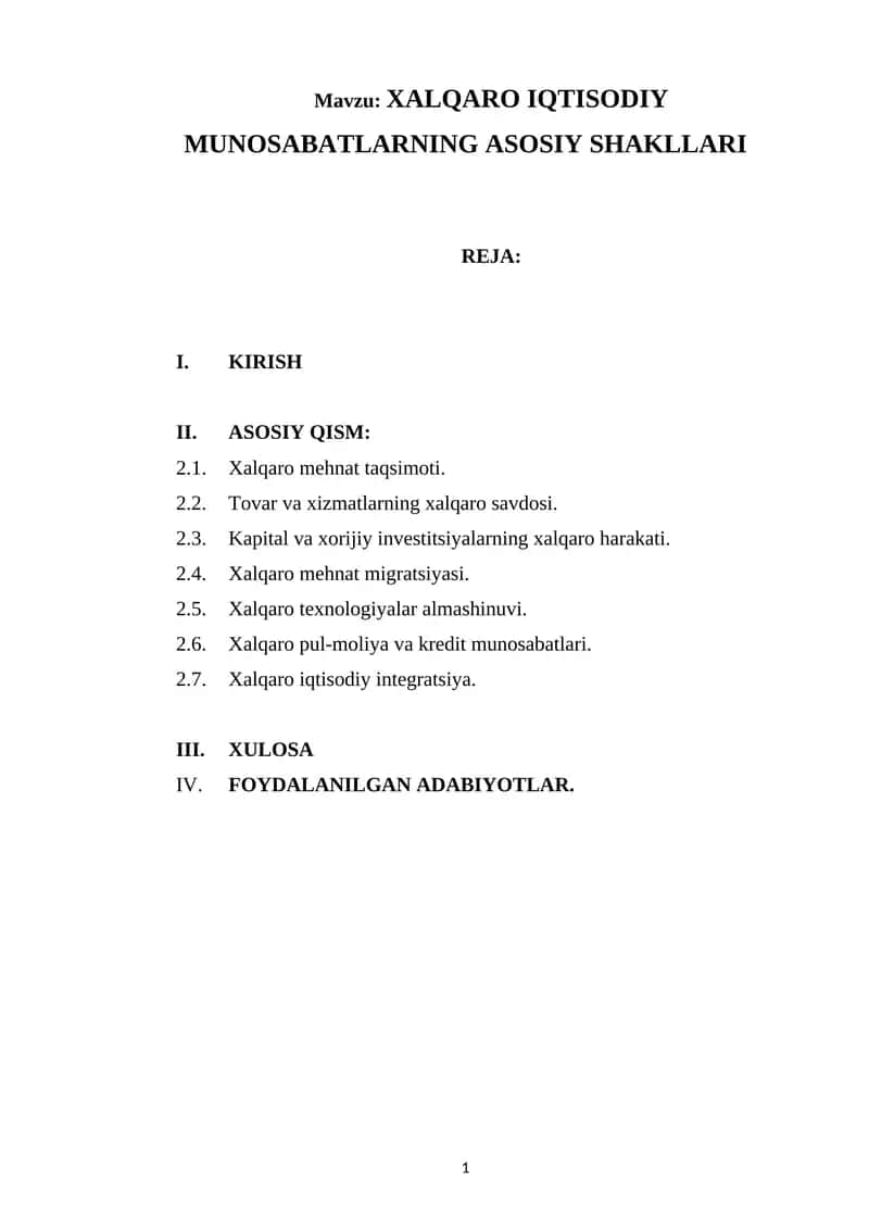 XALQARO IQTISODIY MUNOSABATLARNING ASOSIY SHAKLLARI 1