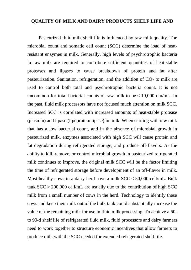 Quality of Milk and Dairy Products 1