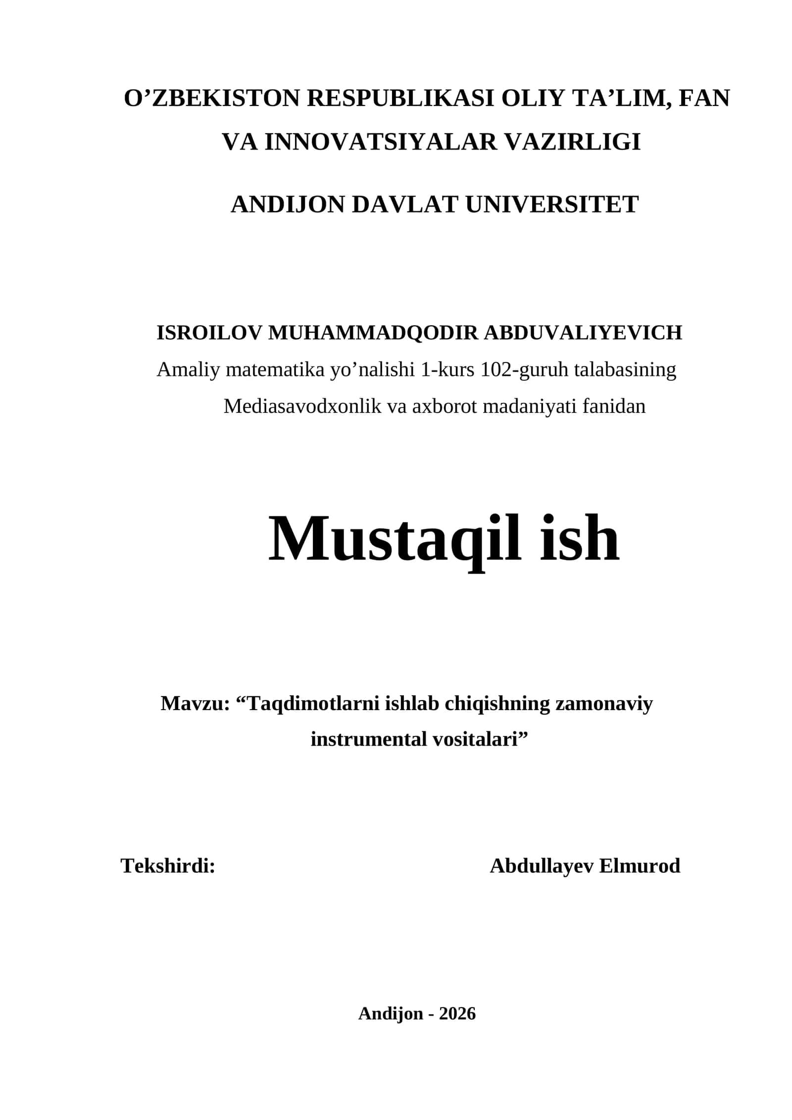 Mediasavodxonlik va axborot madaniyati fanidan 1