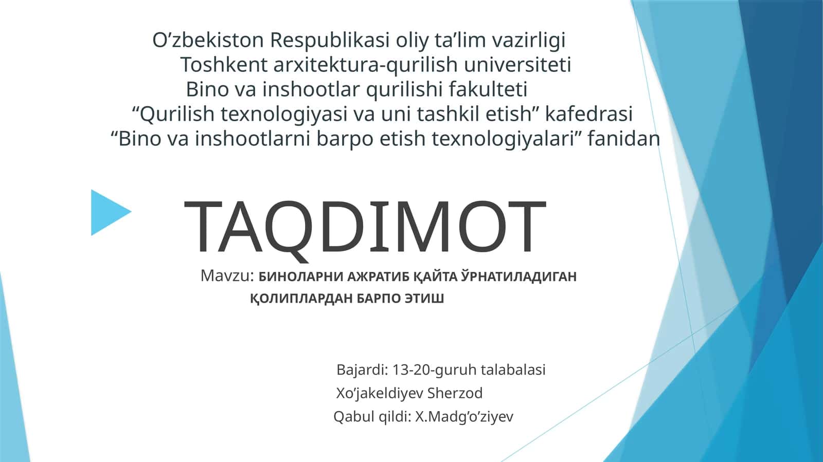 БИНОЛАРНИ АЖРАТИБ ҚАЙТА ЎРНАТИЛАДИГАН ҚОЛИПЛАРДАН БАРПО ЭТИШ 1