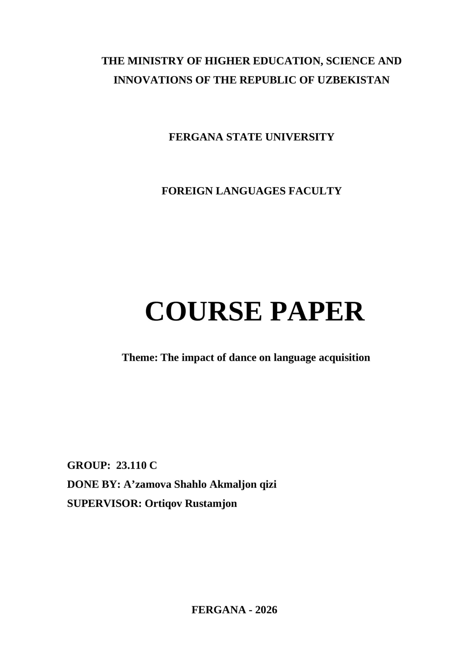 Course Paper: The impact of dance on language acquisition 1