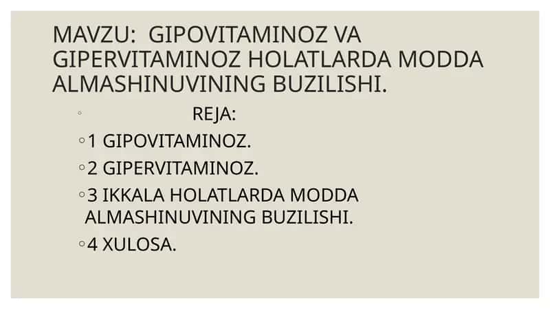 GIPOVITAMINOZ VA GIPERVITAMINOZ HOLATLARDA MODDA ALMASHINUVINING BUZILISHI 1