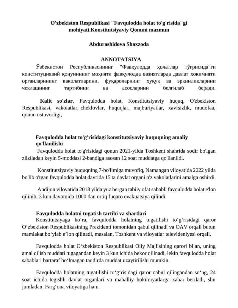 Favqulodda holat to'g'risidagi konstitutsiyaviy huquq 1