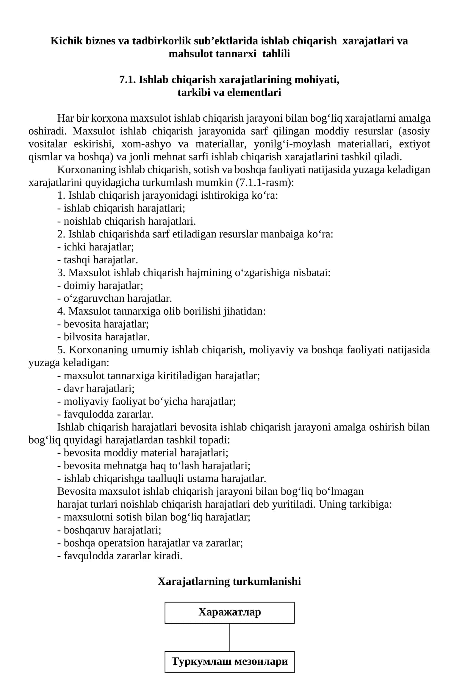 Kichik biznes va tadbirkorlik sub’ektlarida ishlab chiqarish xarajatlari va mahsulot tannarxi tahlili 1