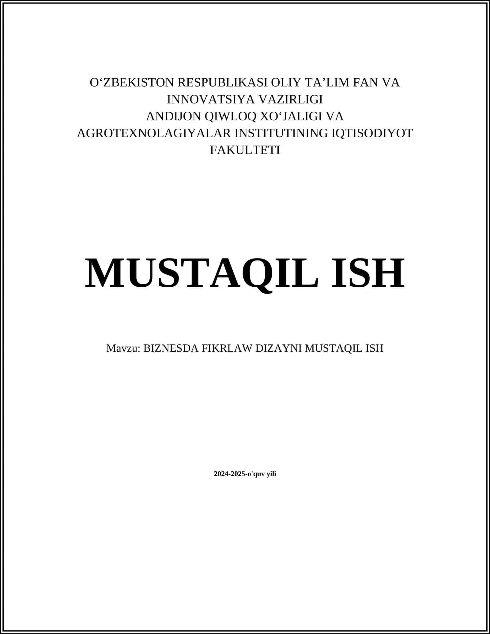BIZNESDA FIKRLAW DIZAYNI MUSTAQIL ISH 1