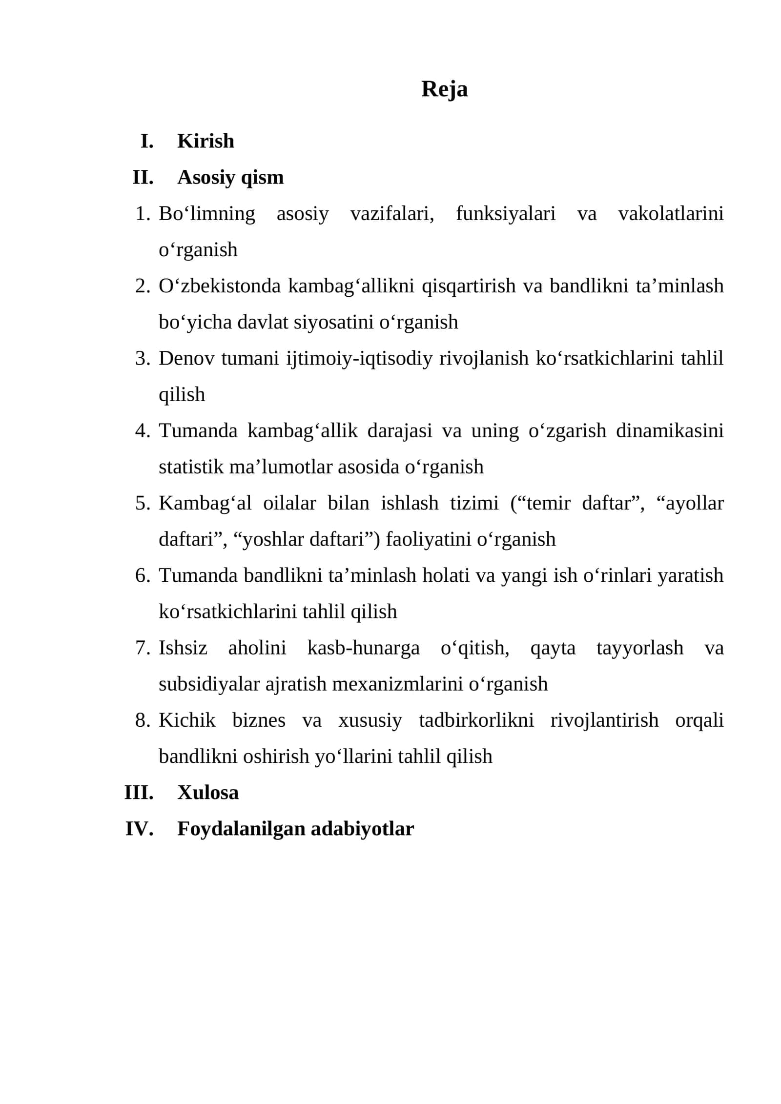 kambag‘allikni qisqartirish va bandlikka ko‘maklashish bo‘limi namuna hisobot 1