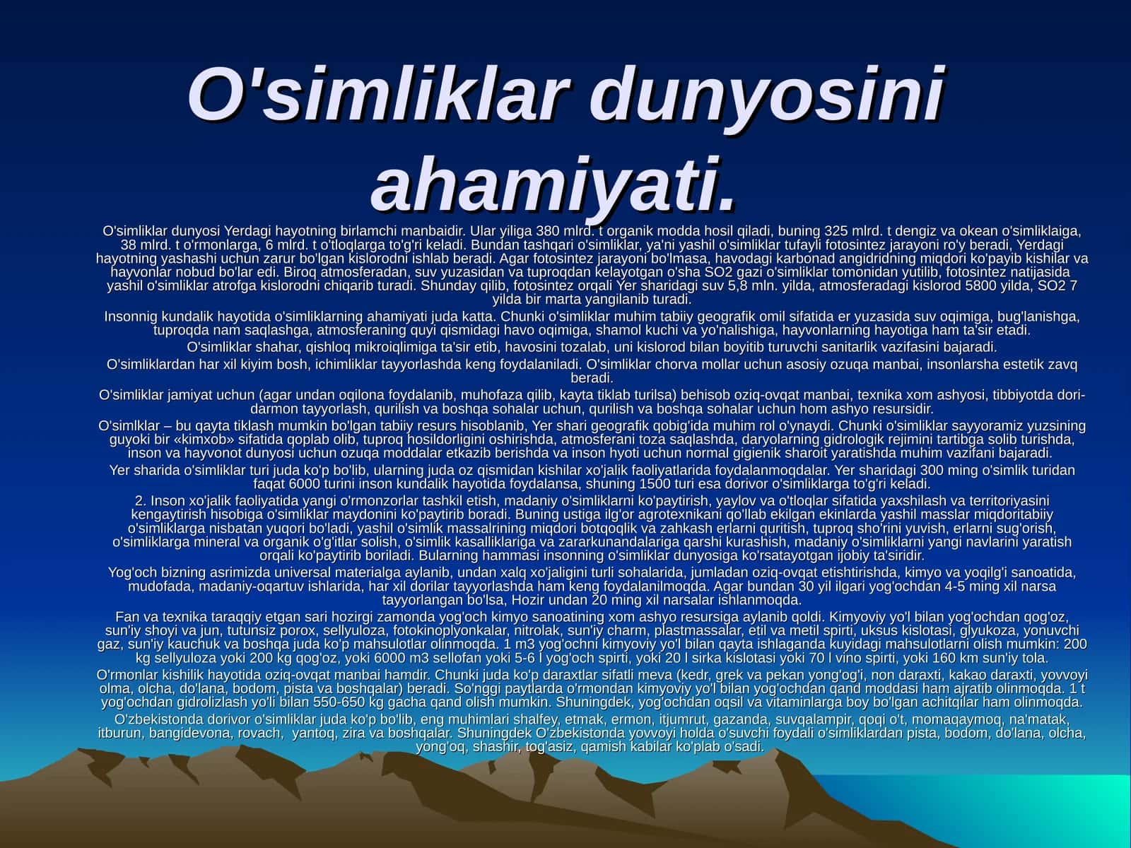 O'simliklar dunyosini ahamiyati 1