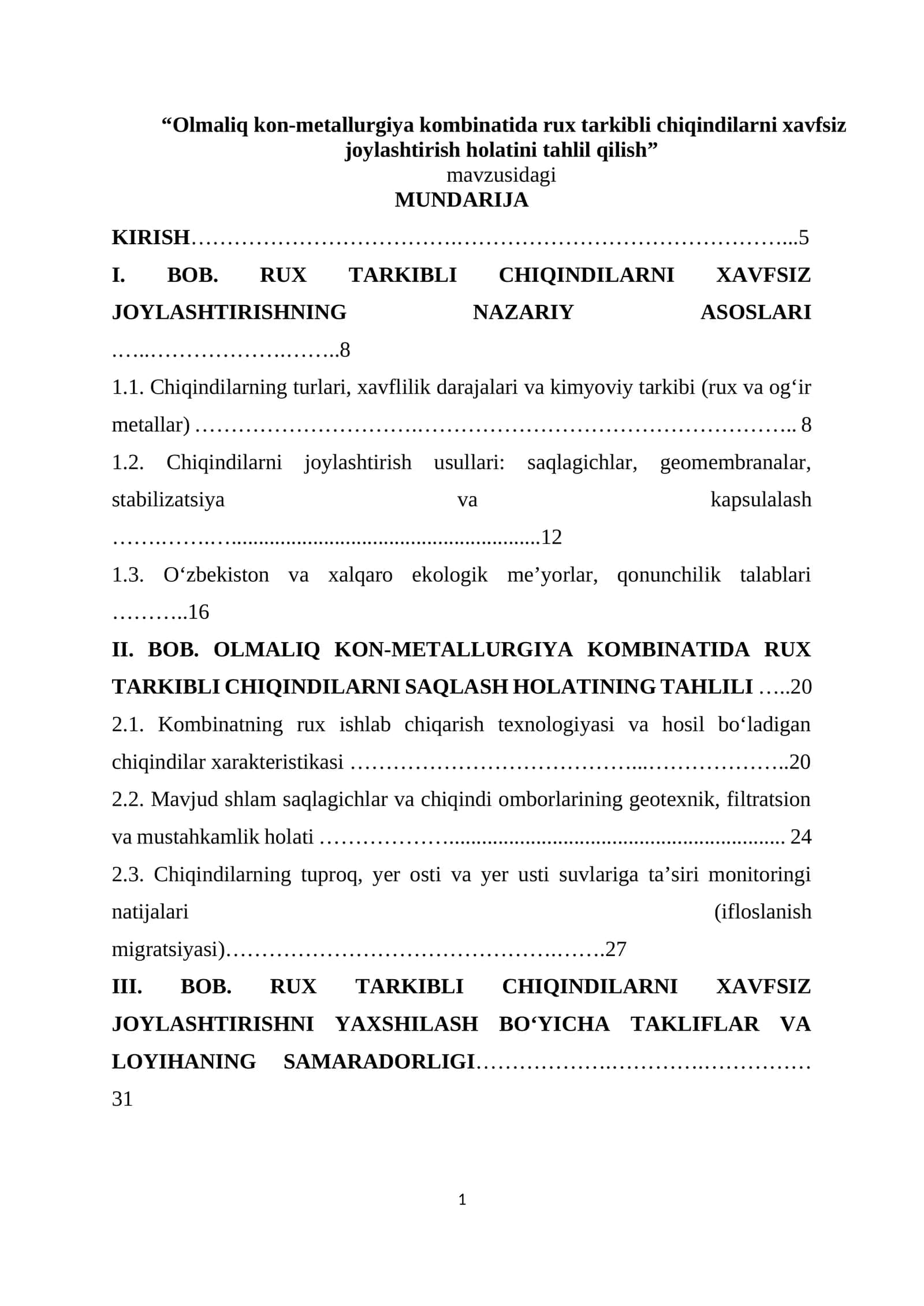 BMI. Kon-metallurgiya ishlari bo'yicha 1