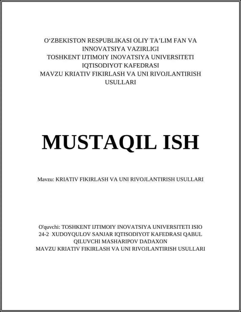 KRIATIV FIKIRLASH VA UNI RIVOJLANTIRISH USULLARI 1