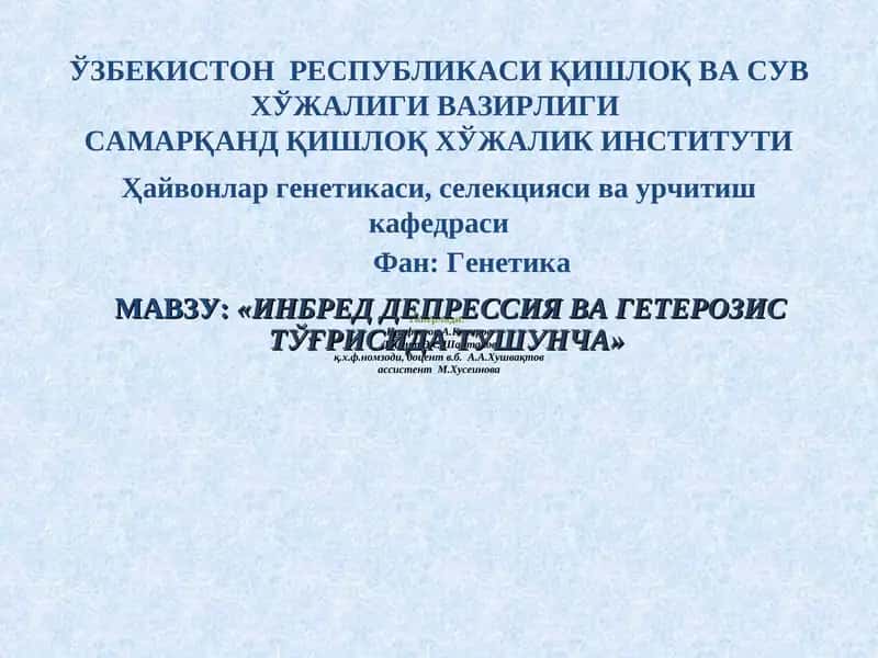 ИНБРЕД ДЕПРЕССИЯ ВА ГЕТЕРОЗИС ТЎҒРИСИДА ТУШУНЧА 1