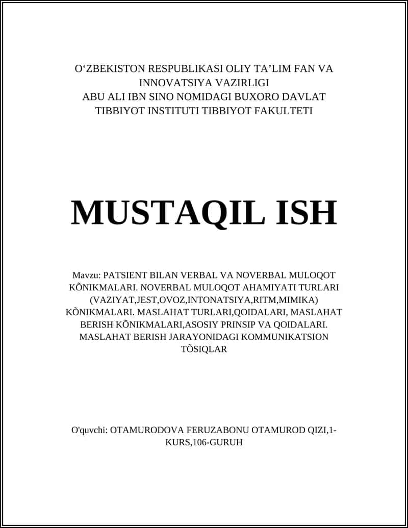 PATSIENT BILAN VERBAL VA NOVERBAL MULOQOT KÕNIKMALARI 1