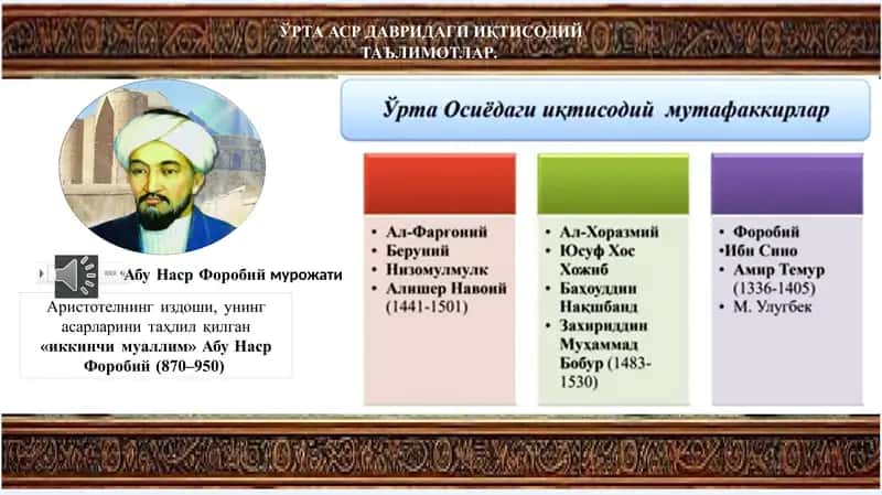ЎРТААСР ДАВРИДАГИ ИҚТИСОДИЙ ТАЪЛИМОТЛАР 1