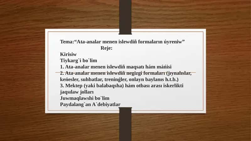 Ata-analar menen islewdiñ formaların úyreniw 1