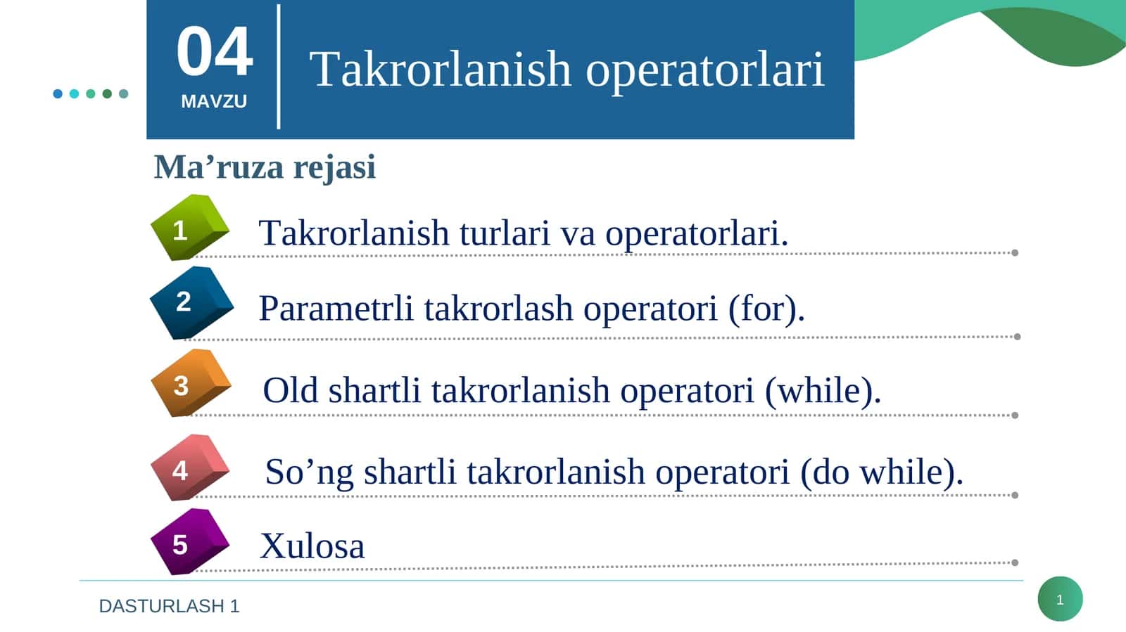 Takrorlanish turlari va operatorlari 1